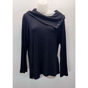 CHICOS Black Rayon Blend Split Cowl Neck Long Sleeve Tunic NWT